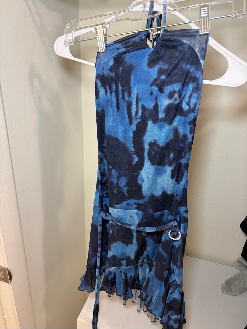 Edge Tie-Dye Halter Dress with Ruffle Hem